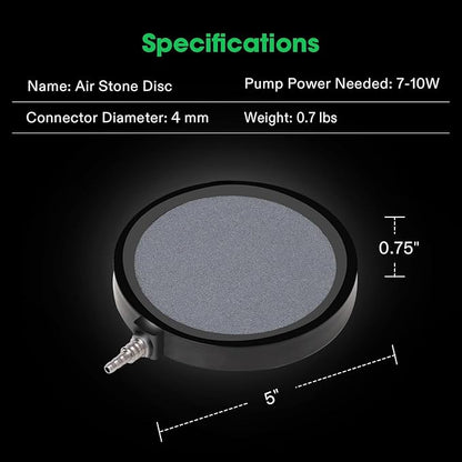 VIVOSUN Air Stones Disc 5 x 5 Inch with Shell for Aquarium, Fish Tank and Hydroponics Air Pump