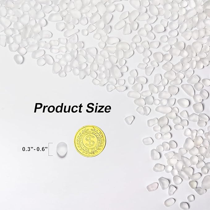 QEQEKAKA Sea Glass Stones for Crafts About 1LB (405g/14.28oz) White Glass Pebbles Gemstones Bulk for Aquarium Rocks Fish Tank Gravel Filler for Vases Centerpieces