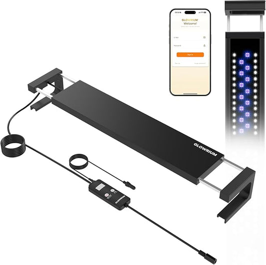 GLOWRIUM Saltwater Aquarium Light, Smart Reef Coral Fish Tank Light with Bluetooth + WiFi Dual Control App, DIY Spectrum, Brightness Adjustable, Anti-Drop, Real Time Water Temperature Sensor(24-30 in)