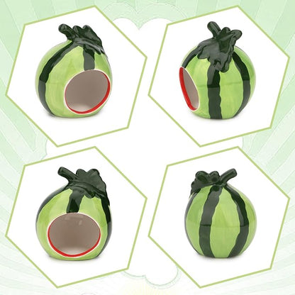 Hypeety Small Animal Hideout Ceramic House Critter Bath House Cave Mini Hut Cage for Hamster (Green)