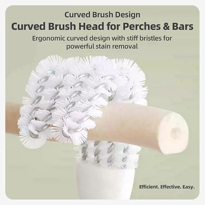 MANON ROSA 2-in-1 Bird Cage Cleaner Brush & Scoop with Long Handle and Curved Brush Head - for Parrot Perch, Kennel Cage Cleaning, Bird Cage Accessories Maintenance