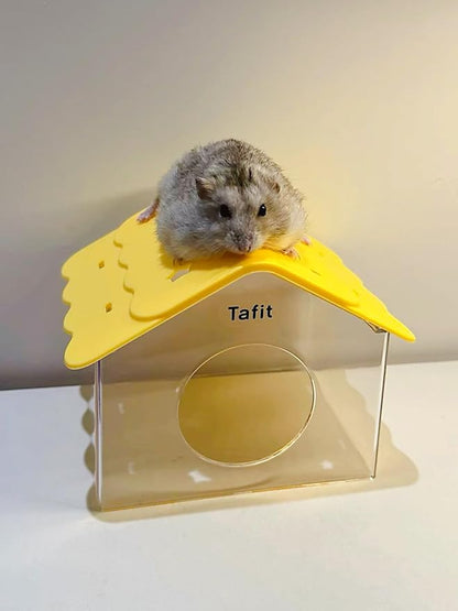 TUTU&LELE Hamster Hideout, Tiny House Habitat, Starry Sky Hideout Nest,Hamster Bed with Plush Cushion for Dwarf Hamsters, Mice, Gerbils, Hamsters to Play, Sleep and Rest (Yellow)