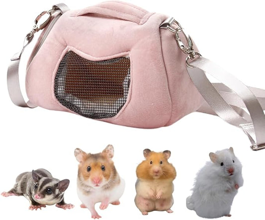 Small Pet Carrier Bag with Adjustable Shoulder Strap Hamster Travel Cage Breathable Carrier Portable Travel Carrier for Birds Sugar Glider Golden Hamsters (Pink A)