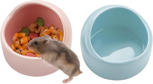 VanEnjoy 2 Pack Medium Hamster Food Bowl Ceramic Guinea Pig Food Dish No Spill Hamster Food and Water Bowl Small Animal Food Bowl - Pink and Blue