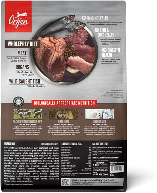 ORIJEN Grain Free Poultry Free High Protein Dry Dog Food Regional Red Recipe 4.5lb Bag