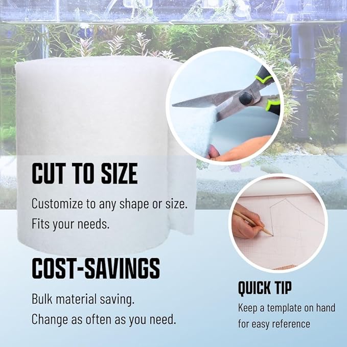 Premium Aquarium Filter Media Pad - Cut-to-Fit Roll, Fresh and Saltwater Safe, Blue & Dye-Free Options, Made in USA (Dye Free, 12"x72" (6 ft) x 0.75)