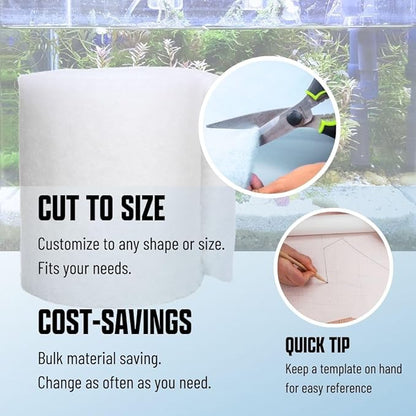 Premium Aquarium Filter Media Pad - Cut-to-Fit Roll, Fresh and Saltwater Safe, Blue & Dye-Free Options, Made in USA (Dye Free, 12"x72" (6 ft) x 0.75)