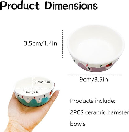 2 Pack Hamster Food Bowl Small Animals Ceramic Food Water Bowl Prevent Tipping Moving for Gerbil Chinchilla Hedgehog Rat (Color: Purple + Blue)