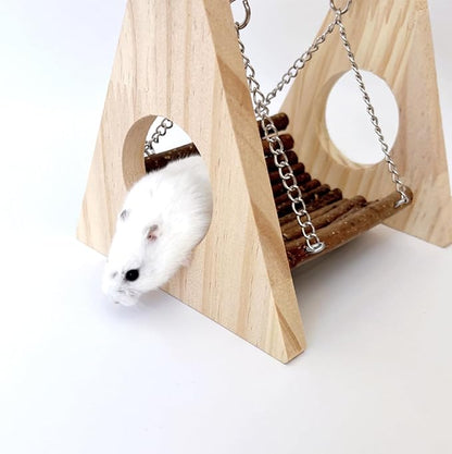 Hamster Swing Hammock, Wooden Hanging Toy for Gerbil Rat Mouse Dwarf, Small Animal Hideout for Syrian Hamster Chew Toys, Rat Cage Accessories