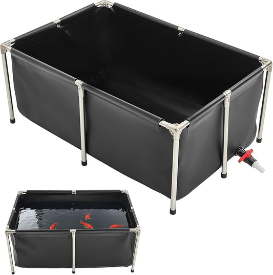 VEVOR Canvas Fish Pond, 127 Gal Above Ground Fish Pond, Foldable PVC Koi Tank, Rectangular Goldfish Tank with Stable Frame and Drain Valve, for Aquaculture, Koi Breeding, and Irrigation (Black)