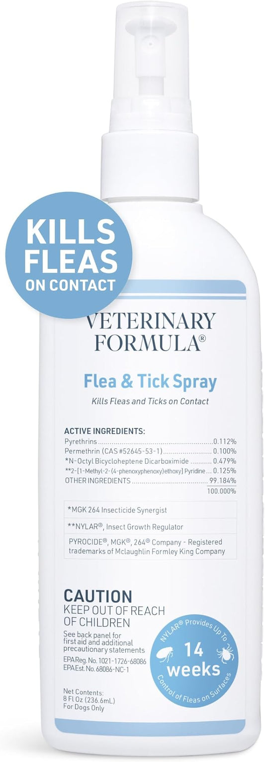 Veterinary Formula Flea and Tick Spray for Dogs, 8 oz – Easy-to-Use Dog Flea Spray, Kills on Contact, Prevents Egg & Larval Development for 14 weeks