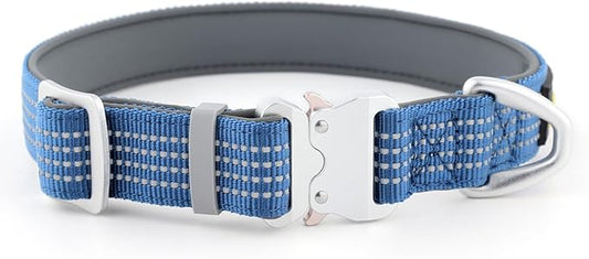 Plutus Pet Reflective Dog Collar with Aviation Aluminum Buckle, Neoprene Padded for Comfort, Lightweight, Heavy Duty Nylon Collar for Puppy Small Medium Large Dogs (Blue, S)