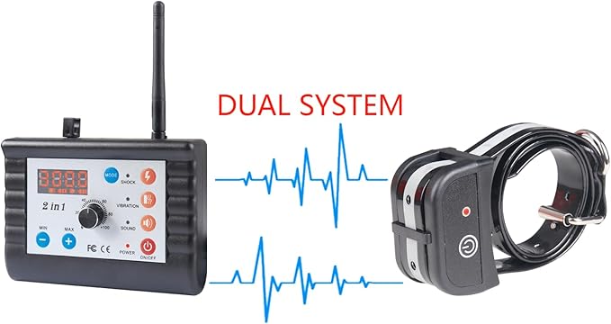 Dog Wireless Fence Pet Training Collar Two Way Signal 2-in-1 System, Adjustable Control Range Warning Strength, Display Battery Level, Waterproof Reflective Dog Collar