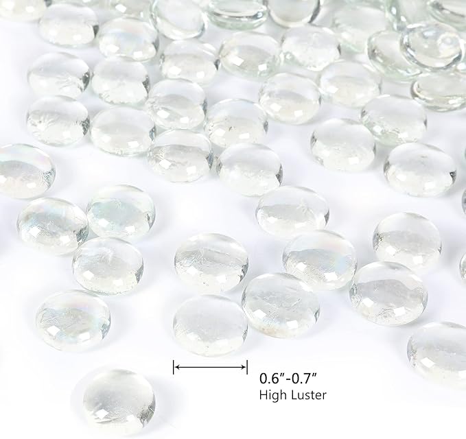 5LB Fire Glass Beads Flat Glass Marbles for Outdoor Fire Pit and Fireplace, Glass Gemstones for Vase Filler, Aquariums, Hydroponics Plants, Home Decor and Christmas DIY Craft, Clear