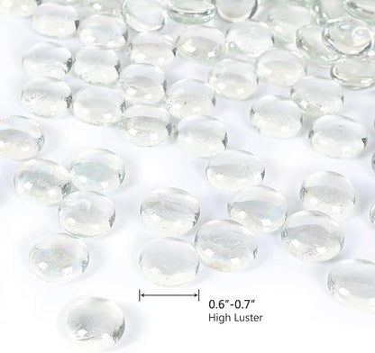 5LB Fire Glass Beads Flat Glass Marbles for Outdoor Fire Pit and Fireplace, Glass Gemstones for Vase Filler, Aquariums, Hydroponics Plants, Home Decor and Christmas DIY Craft, Clear