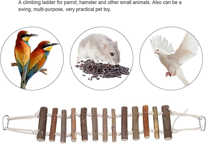 Bird Ladder, Rope Bridge, Rope Ladder, Wood Ladders Swing Toy, Pet Chewing Toys, for Pet Bird, Hamster, Parrots, 24 X 3.9 Inch