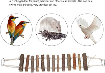 Bird Ladder, Rope Bridge, Rope Ladder, Wood Ladders Swing Toy, Pet Chewing Toys, for Pet Bird, Hamster, Parrots, 24 X 3.9 Inch