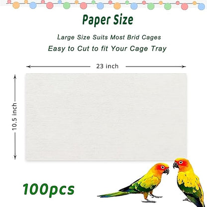 100 Pcs Bird Cage Liner Papers Big Size Cage Paper Liners Disposable Cage Paper Liners Precut Absorbent Cushion Pad Mat Accessories for Pet Bird Parrot