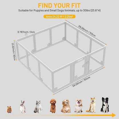 Acrylic Clear Dog Playpen Plastic Puppy Playpen Pet for Pig Indoor Transparent Foldable Fence Crate Kennel for Cat Rabbit Easy Assemble Preferable for Small Dogs (23.6“ Height, 12PCS)