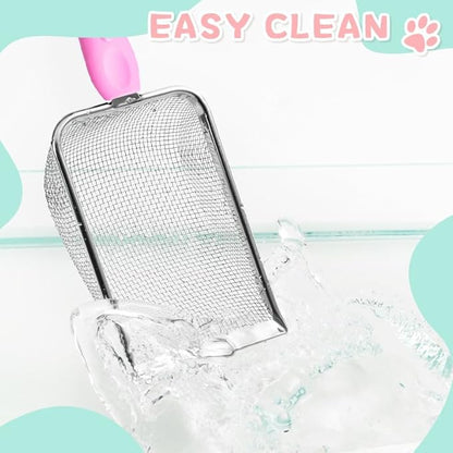 Cat Litter Scoop,Sturdy Litter Cleaner Corner Shovel,2Pcs Stainless Steel Mesh Litter Shovel,Easy to Clean Reptile Terrarium Sand Waste,Beach Shovel(Pink)
