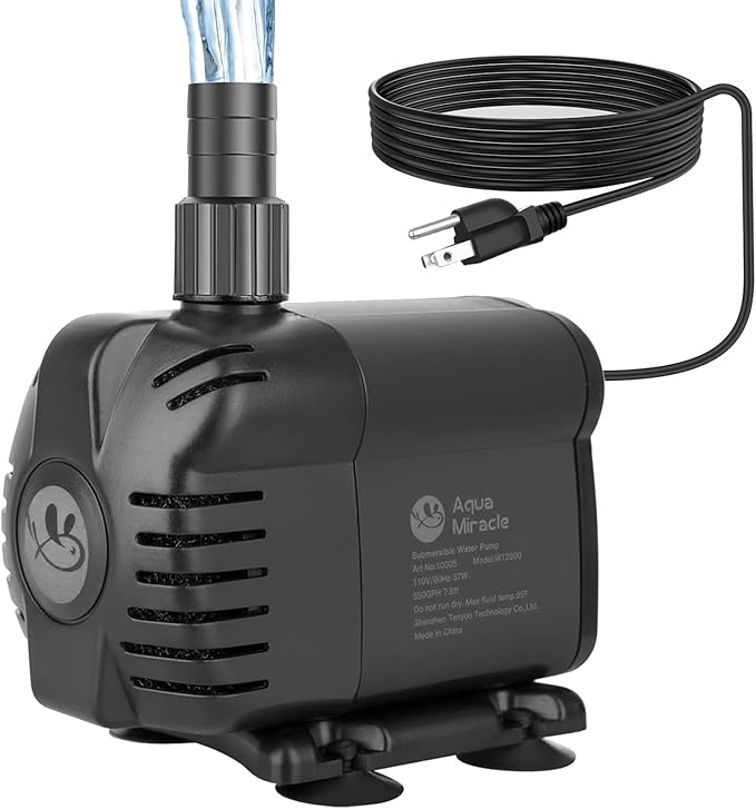 AquaMiracle 1160GPH Submersible Water Pump with 11.5ft High Lift, Pond Pump Aquarium Pumps for Fish Tank, Fountain, Waterfall, Statuary, Water feature, Hydroponics