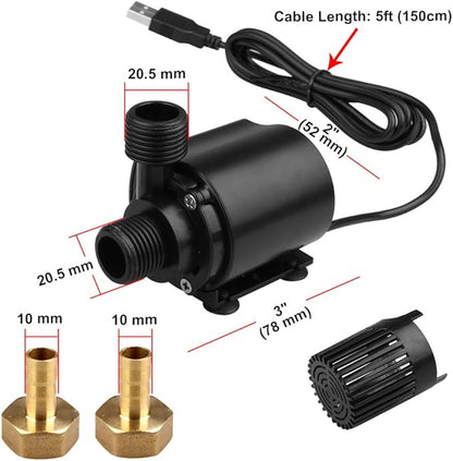 Submersible Clear Water Pump, 4W USB Powered Fountain Circulation Pump for Aquarium