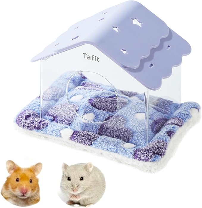 TUTU&LELE Hamster Hideout, Tiny House Habitat, Starry Sky Hideout Nest,Hamster Bed with Plush Cushion for Dwarf Hamsters, Mice, Gerbils, Hamsters to Play, Sleep and Rest (Purple)