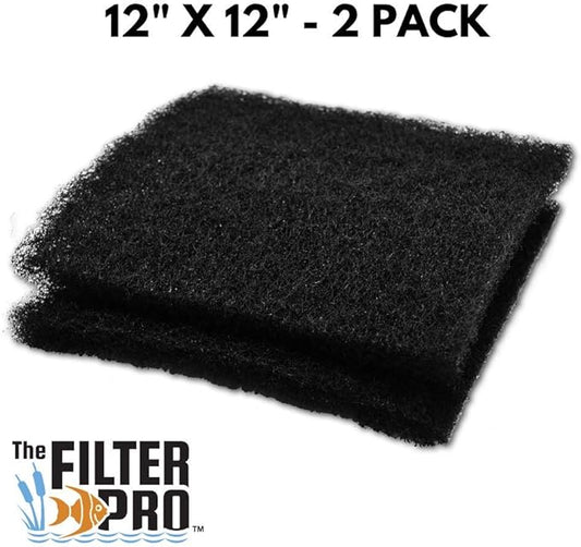 Black Coarse Filter Media, 1.25" Thick, 12" x 12" Pads, 2 Pack, Perfect for Aquariums, Ponds or Water Gardens, Made in USA