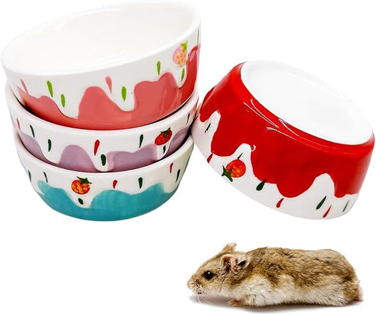 4 Pack Hamster Food Bowl Small Animals Ceramic Food Water Bowl Prevent Tipping Moving for Gerbil Chinchilla Hedgehog Rat