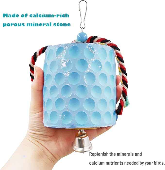 Bird Beak Grinding Stone, KABASI Parrot Chew Toys Calcium Stone with Bells, Chicken Coop Accessories, Cage Toys for Cockatiel Parakeet Budgies Hamster Chinchilla Rabbit African Grey Chick Poultry