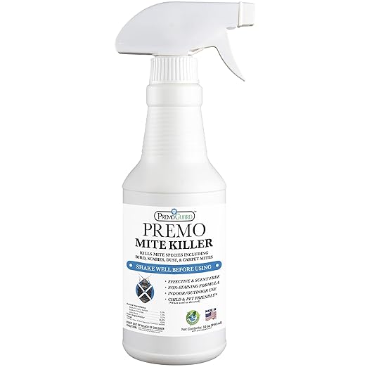 Premo Guard Mite Treatment Spray – 32 oz – Kills Dust, Human Itch, Spider, Carpet, Bird, Mouse & Rat Mites in Home, on Furniture, Bedding – Natural Non-Toxic 100% Effective – Child & Pet Safe