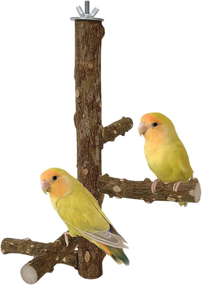 Bird Perch Stand Toy, Natural Wood Parrot Perch Bird Cage Branch Perch Accessories for Parakeets Cockatiels Conures Finches Lovebirds (S)