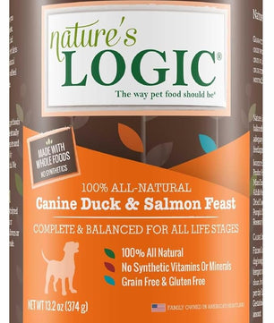Nature's Logic Grain-Free Canned Dog Food - 95% Animal Proteins - 100% Natural Wet Dog Food Cans - No Common Allergens - All Life Stages - Ideal for Sensitive Dogs - Duck & Salmon (13.2 oz, 12 pack)
