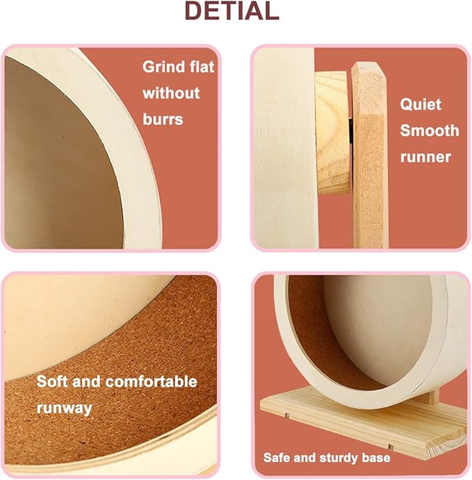 antiai Hamster Wooden Silent Wheel, Small Animal Exercise Wheel Accessories, Quiet Spinner Hamster Running Wheels Toys for Hamsters,Guinea Pig, Gerbils, Mice and Other Small Pets,8.2' Medium Size