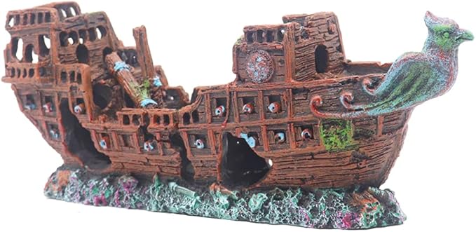 Little Aquarium Shipwreck Sunken Pirate Ship War Boat Fish Tank Decorations for Betta