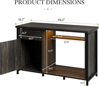 4ever2buy 55-75 Gallon Fish Tank Stand with Power Outlets, LED Light, Heavy Duty Aquarium Stand with Cabinet for Fish Tank Accessories Storage, for Turtle Tank, Reptile Terrarium, 1100LBS, Oak