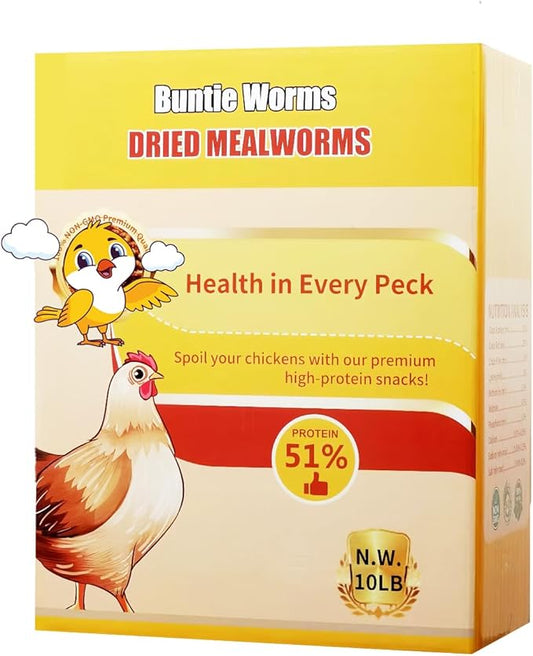 10LB Dried Mealworms, 100% Natural, Non-GMO Meal Worms, Dried for Chickens, Wild Birds, Reptile, Hamster, Hedgehog, Pigeon