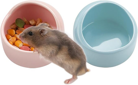 VanEnjoy 2 Pack Small Hamster Food Bowl Ceramic Guinea Pig Food Dish No Spill Hamster Food and Water Bowl Small Animal Food Bowl - Pink and Blue
