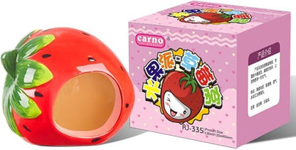 Hypeety Dwarf Hamster Hideout Adorable Cartoon Shape Hamster House Chinchilla Mini Hut Small Animal Ceramic Hideout Cave (Strawberry)