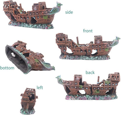 Little Aquarium Shipwreck Sunken Pirate Ship War Boat Fish Tank Decorations for Betta