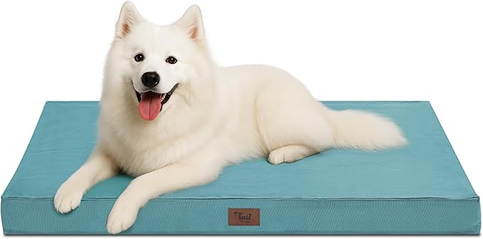 Outdoor Large Dog Bed, Waterproof Dog Bed for Large Dogs, Egg Crate Foam Pet Bed with Removable Washable Oxford Cooling Cover, Light Blue