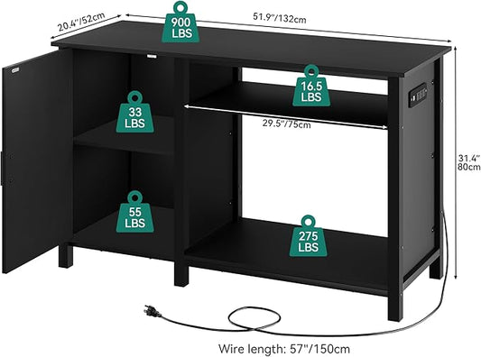 YITAHOME Aquarium Stand with Power Outlets, 55-75 Gallon Fish Tank Stand, Cabinet with RGB Light Strip Suitable for Turtle Tank, Reptile Terrarium, 900LBS Capacity, Black