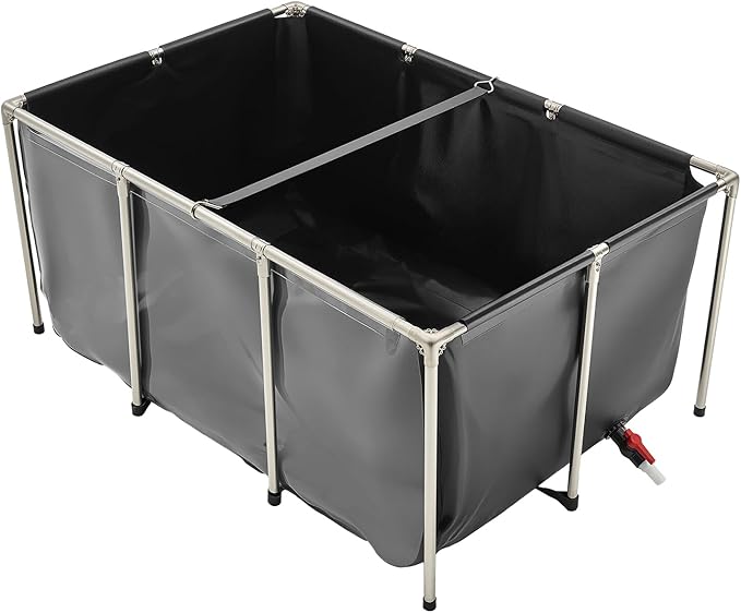 VEVOR Canvas Fish Pond, 270 Gal Above Ground Fish Pond, PVC Koi Tank with Clear Viewing Panel, Rectangular Goldfish Tank with Stainless Steel Frame & Drain Valve, for Breeding Koi, Irrigation(Black)