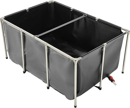 VEVOR Canvas Fish Pond, 270 Gal Above Ground Fish Pond, PVC Koi Tank with Clear Viewing Panel, Rectangular Goldfish Tank with Stainless Steel Frame & Drain Valve, for Breeding Koi, Irrigation(Black)