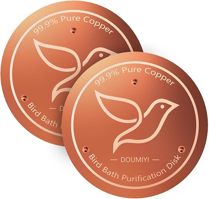 2-Pack Bird Bath Copper Disk, 0.6mm Thick 99.9% Pure Copper Cleaning Disk with Triple-Point Support, Safe Nature’s Purifier Clean Water All Season, Universal for Outdoor Birdbaths Bowls