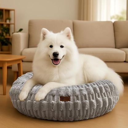 ShinHye Dog Bed for Small Dogs & Cats, Washable Calming Round Pet Bed with Non-Slip Bottom, Soft Indoor Puppy Bed(ZJ-Grey-28x28)