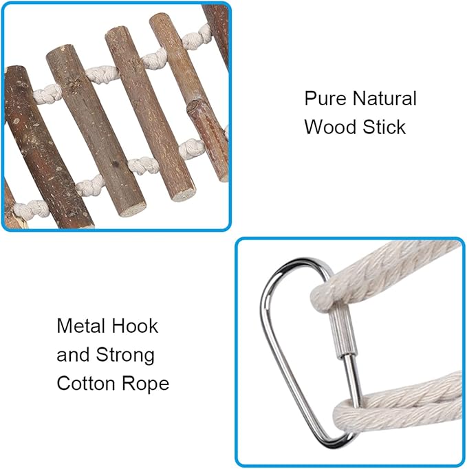 Bird Ladder, Rope Bridge, Rope Ladder, Wood Ladders Swing Toy, Pet Chewing Toys, for Pet Bird, Hamster, Parrots, 24 X 3.9 Inch