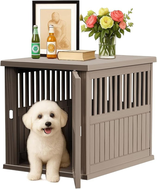 29.65'' Dog Crate Furniture Lockable Indoor Dog Kennel Dogs Cage Heavy Duty Decorative Pet Cage End Table for Small/Medium Dogs Escape-Proof and Chew-Proof, Grey