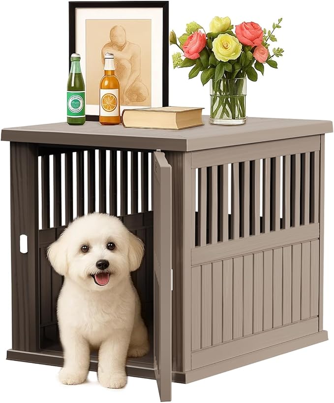 Vixzen Dog Crate Furniture for Small to Large Dogs,Decorative Resin Kennel Indoor,Multifunctional Dog Crate with Locking Buckle,End Table,Durable and Sturdy(Light Brown 29.65 * 21.34 * 25.28)