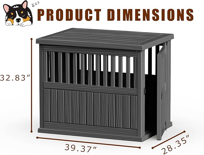 39.37'' Dog Crate Furniture Lockable Dog Kennel Indoor for Large Dogs and Medium Heavy Duty Pet Crate Decorative Pet Cage End Table Escape-Proof and Chew-Proof, Black